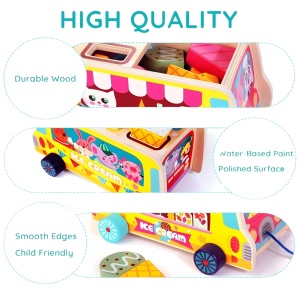 Masinuta Montessori Educativa din Lemn - Camion de inghetata, 27 Piese magnetice #JJ5543 - Img 4