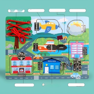 Placa Busy Board din Lemn, Orasel cu Trafic, Incuietori Metalice, tip Montessori#JJ5441 - Img 8