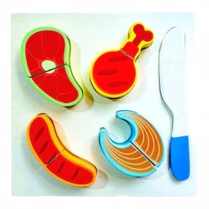 Puzzle 3D din Lemn Model Alimente cu Scai si Cutit de Feliat, 10 piese, tip Montessori #JJ5423 - Img 4