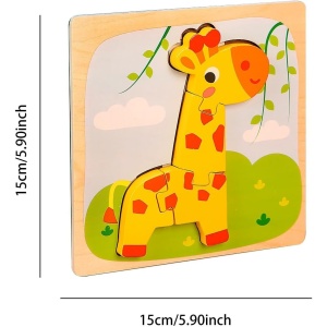Puzzle 3D din Lemn Model Girafa, 4 piese, tip Montessori #JJ5591 - Img 6
