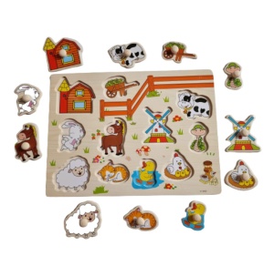 Puzzle incastru din lemn Animale Domestice cu maner #JJ5022 - Img 5