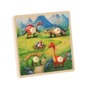 Puzzle Incastru din Lemn cu 4 butoni - Dinozauri #JJ5625