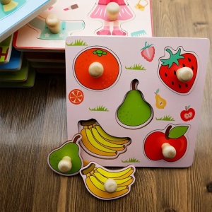 Puzzle Incastru din Lemn cu 5 Butoni - Model Fructe #JJ5293 - Img 4