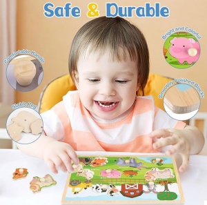 Puzzle incastru din lemn cu mâner: Animale domestice #JJ5076 - Img 3