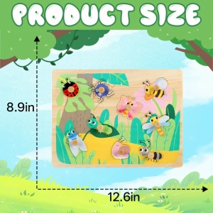 Puzzle Incastru Montessori din Lemn cu Maner: Insecte, 9 piese #JJ5400 - Img 3