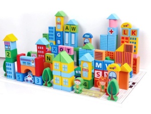 Set 100 Cuburi de Construit din Lemn, Model Smart Town, multicolor #JJ5291 - Img 7