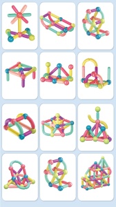 Set 25 Piese Magnetice de Constructie cu Bete si Bilute, ABS, Multicolor #JJ5602 - Img 7