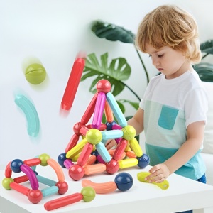 Set 42 Piese Magnetice de Constructie cu Bete si Bilute, ABS, Multicolor #JJ5458