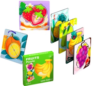 Set 6 Puzzle din carton Fructe, Piese Mari, 6 in 1 #JJ5547