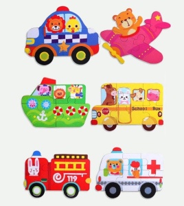 Set 6 Puzzle-uri cu Piese Mari in Cutie Metalica, Model Masini #JJ5610 - Img 2