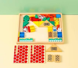 Set Cuburi de Construit din Lemn, Model Ferma, 48 piese, multicolor #JJ5405 - Img 7