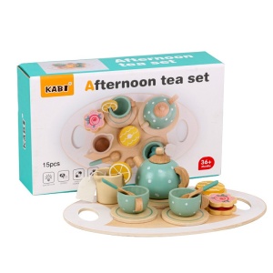 Set de ceai din lemn Afternoon Tea pentru joc de rol, 15 piese, nunate Pastel #JJ5104 - Img 3