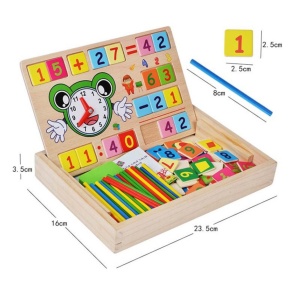 Set de educativ magnetic multifuncțional cu tablă dublă pt cretă și marker, numere, semne și bețișoare aritmetice #JJ5093 - Img 3