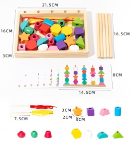 Sortator Montessori din Lemn cu 25 de Forme Geometrice, 16 Modele și 2 Sfori pt snuruit, Multicolor #JJ5119 - Img 8