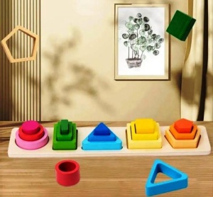 Sortator multistrat tip Montessori cu forme geometrice, 16 piese #JJ5082 - Img 6