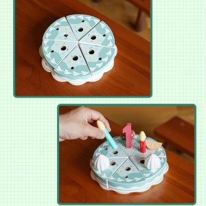Tort Aniversar cu Velcro, Cifre 1-5 si Accesorii, din Lemn, Joc de Rol, KABI, nunate Pastel #JJ5669 - Img 6