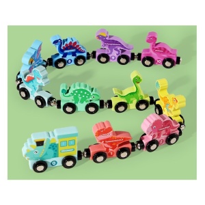 Trenulet educativ din Lemn, Magnetic, Model Dinozauri, 11 piese #JJ5540