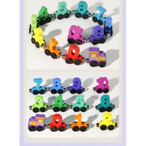 🌈Oferta Zilei❗Trenulet educativ din Lemn, Magnetic, Model Cifre, 62 cm, 12 piese #JJ5537 - Img 4