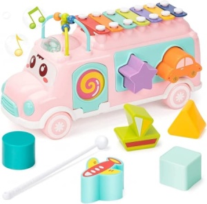 Autobuz Muzical cu Xilofon si Sortator Forme, Roz #JJ5347