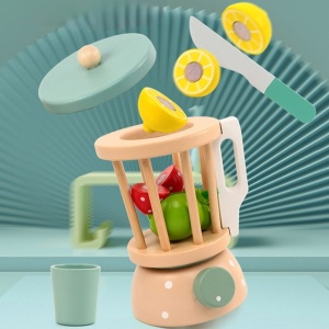 Blender cu Fructe de Taiat si Accesorii, din Lemn, Joc de Rol, KABI, nunate Pastel #JJ5668