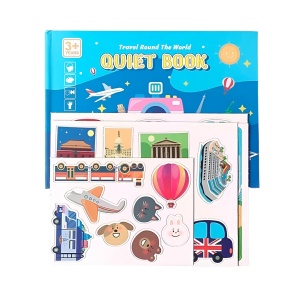 Carte interactiva Quiet Book Montessori, piese cu scai reutilizabile, In jurul Lumii, 10 pagini, #JJ5664 - Img 3