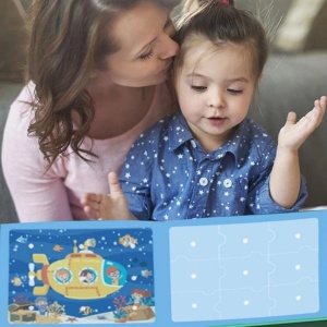 Carte interactiva Quiet Book Montessori, piese cu scai reutilizabile, Model Lumea Acvatica, 10 pagini, #JJ5659 - Img 6