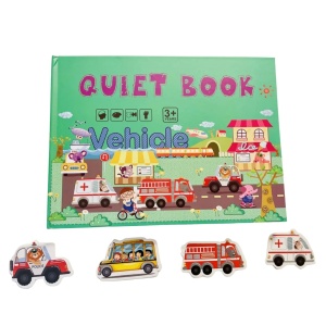 Carte interactiva Quiet Book Montessori, piese cu scai reutilizabile, Vehicule si Masini, 10 pagini, #JJ5663 - Img 2