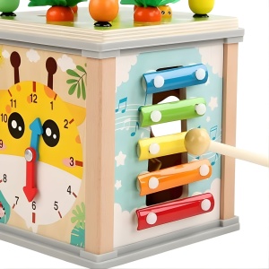 Cub Educativ Montessori din Lemn, Multifunctional (Sortator, xilofon, ceas, labirint etc) #JJ5544 - Img 3