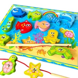 Joc 3 in 1 din Lemn, Pescuit, Snuruit, Puzzle Incastru Animale Marine #JJ5562 - Img 2