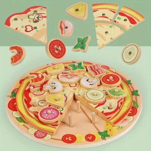 Joc de Stivuire Pizza din Lemn, tip Montessori, multicolor #JJ5406 - Img 7