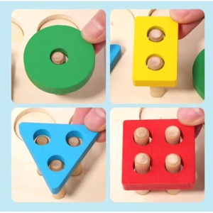 Joc Montessori din Lemn de Sortat si Pescuit cu Forme Geometrice, Peștișori și Albinuțe, Undița magnetică , Multicolor #JJ5118 - Img 6
