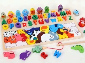 Joc Montessori din Lemn, Multifunctional, model Alfabet/ Animale #JJ5145 - Img 2