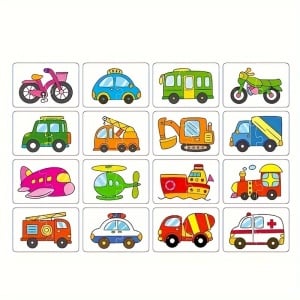 Joc puzzle asociere cu 2 piese mari 16 seturi, mijloace de transport #JJ5002 - Img 6