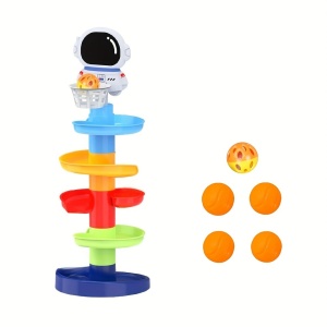 Joc Tobogan Spirala cu 4 Bile si 4 Etaje, Model Spatiul Cosmic, multicolor #JJ5429 - Img 3