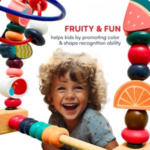 Labirint Montessori din Lemn pentru motricitate, cu Abac, Fructe si numaratoare, Multicolor #JJ5164 - Img 3