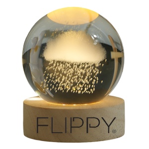 Lampa de Veghe Glob de Cristal - Model Nor Ploios 3D, baza de lemn, lumina calda, alimentare USB #JJ5321 - Img 5