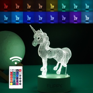 Lampa LED 3D, Model Unicorn, USB si baterii, Acril, cu Telecomanda, Lumina Multicolora, 20 cm #JJ5332