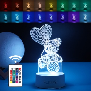 Lampa LED 3D, Model Ursulet, USB si baterii, Acril, cu Telecomanda, Lumina Multicolora, 20 cm #JJ5336