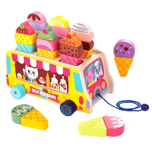 Masinuta Montessori Educativa din Lemn - Camion de inghetata, 27 Piese magnetice #JJ5543