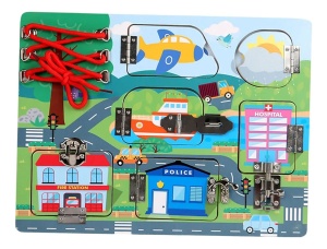 Placa Busy Board din Lemn, Orasel cu Trafic, Incuietori Metalice, tip Montessori#JJ5441 - Img 5