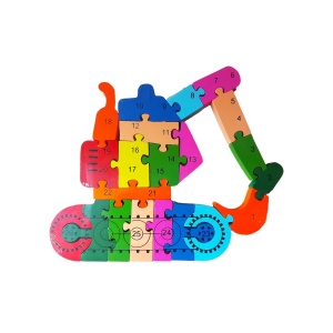 Puzzle 3D din Lemn Escavator fata/verso cu Alfabet/ Numere, 26 piese, multicolor #JJ5199 - Img 2