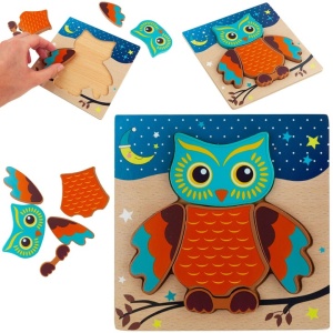 Puzzle 3D din Lemn Model Bufnita, 5 piese, tip Montessori #JJ5638 - Img 3