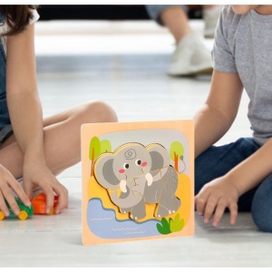 Puzzle 3D din Lemn Model Elefant, 4 piese, tip Montessori #JJ5592 - Img 3
