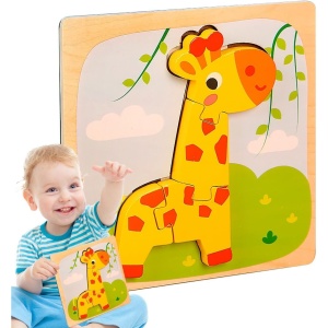 Puzzle 3D din Lemn Model Girafa, 4 piese, tip Montessori #JJ5591 - Img 3