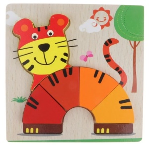 Puzzle 3D din Lemn Model Tigru, 5 piese, tip Montessori #JJ5637 - Img 3