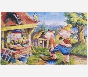 Puzzle 60 de piese din Lemn în cutie metalică, model Cei Trei Purceluși #JJ5117 - Img 2