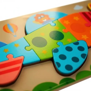 Puzzle din lemn cu placa suport, Avion, 10 piese mari, 30x15cm, Multicolor #JJ5599 - Img 4