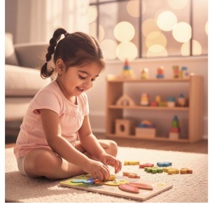Puzzle din lemn cu placa suport, Iepuras, 9 piese mari, 30x15cm, Multicolor #JJ5611 - Img 4