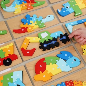 Puzzle din lemn cu placa suport, Macara, 8 piese mari numerotate, multicolor #JJ5565 - Img 3