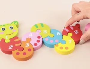 Puzzle din lemn Omida cu numere 1-10, tip Montessori #JJ5086 - Img 3
